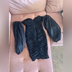 Mini tight black strapless dress